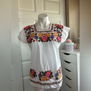 Durga Floral Embroidered White Top